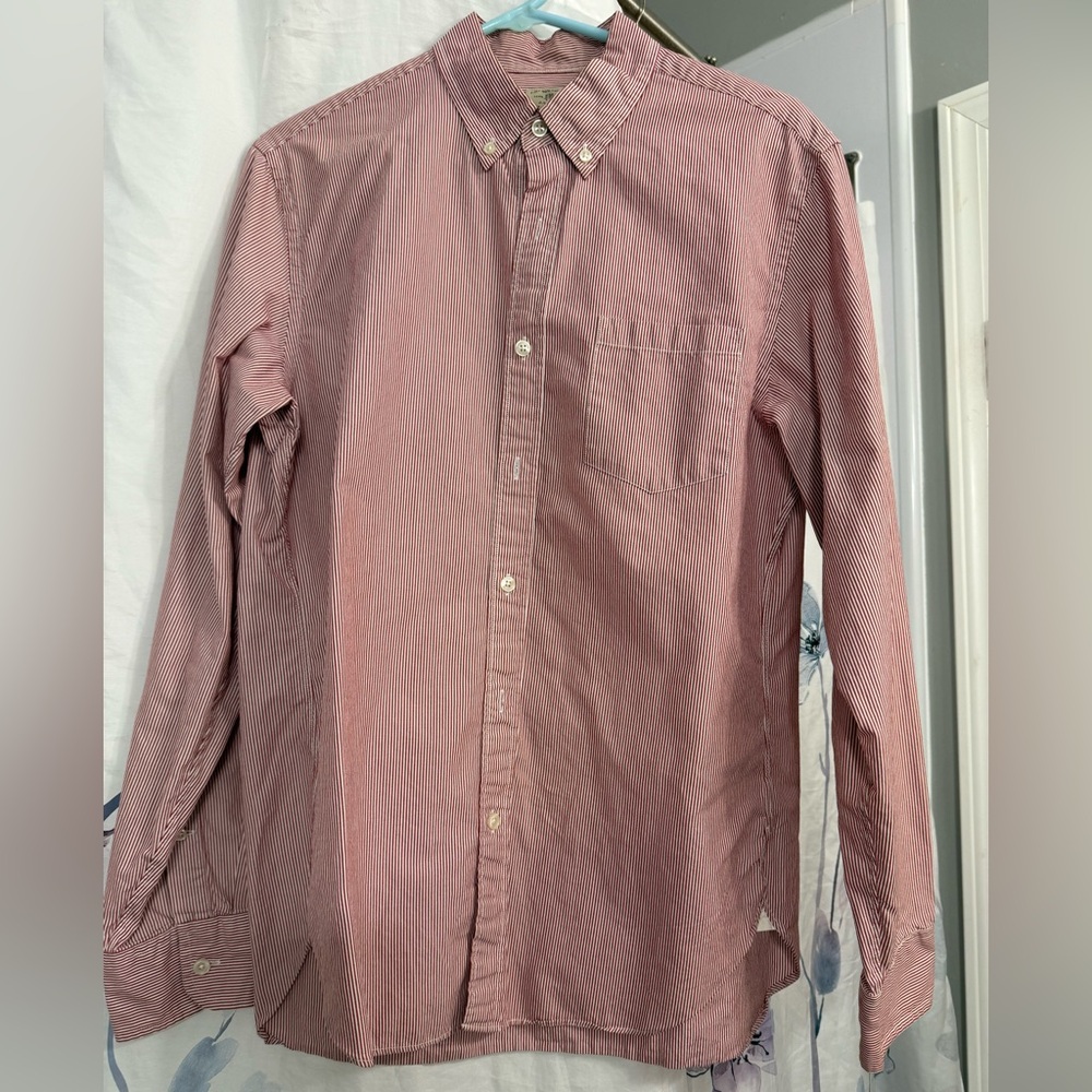 Men's J Crew Red Striped Button Up Shirt